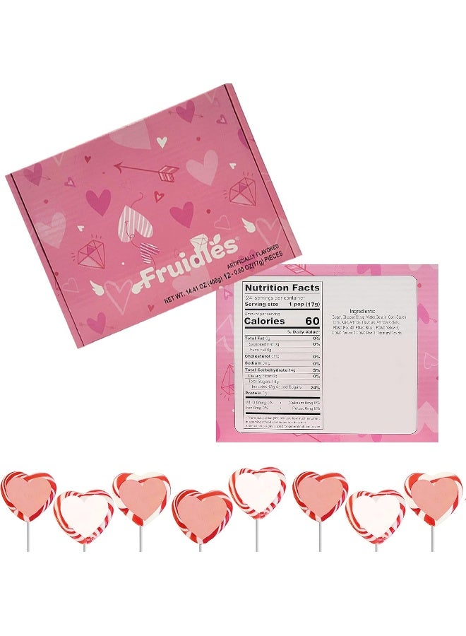 Fruidles Valentine's Red and White Swirl Heart Lollipop Candy Sucker Assorted, Individually Wrapped (12-Pack) - Image 2